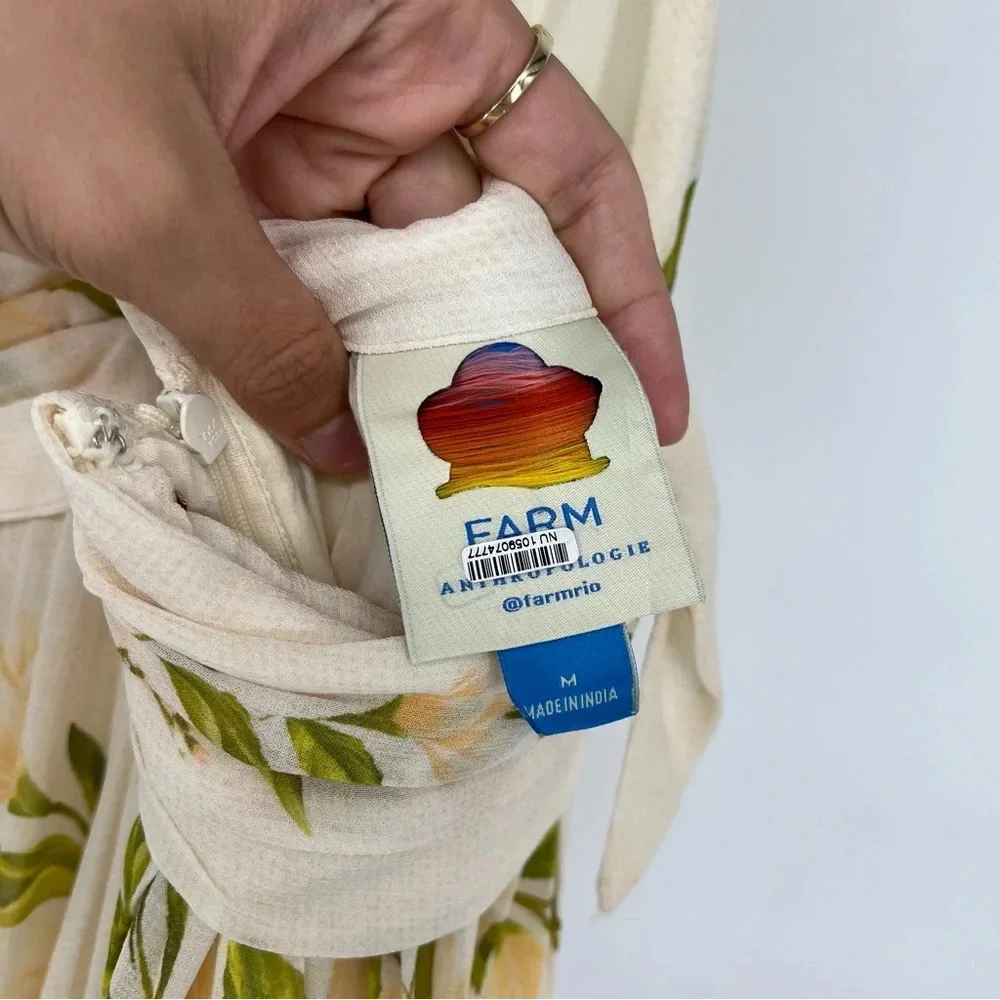 Farm Rio Cream Floral Boho V Neck Tie Back Adjustable Halter Maxi Dress Gown M - Picture 9 of 12